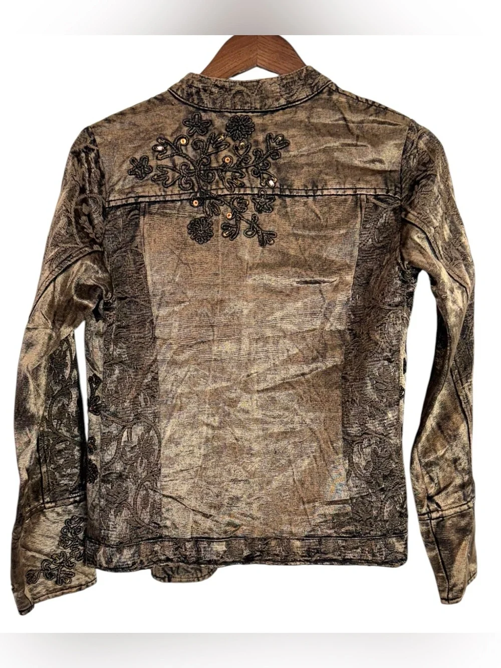 Coldwater Creek Bronze Embroidered Embellished Open Jacket Small